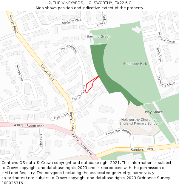 2, THE VINEYARDS, HOLSWORTHY, EX22 6JG: Location map and indicative extent of plot