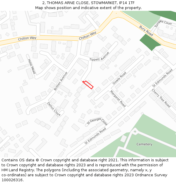 2, THOMAS ARNE CLOSE, STOWMARKET, IP14 1TF: Location map and indicative extent of plot
