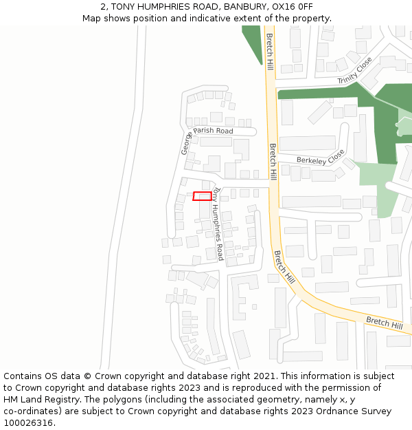 2, TONY HUMPHRIES ROAD, BANBURY, OX16 0FF: Location map and indicative extent of plot