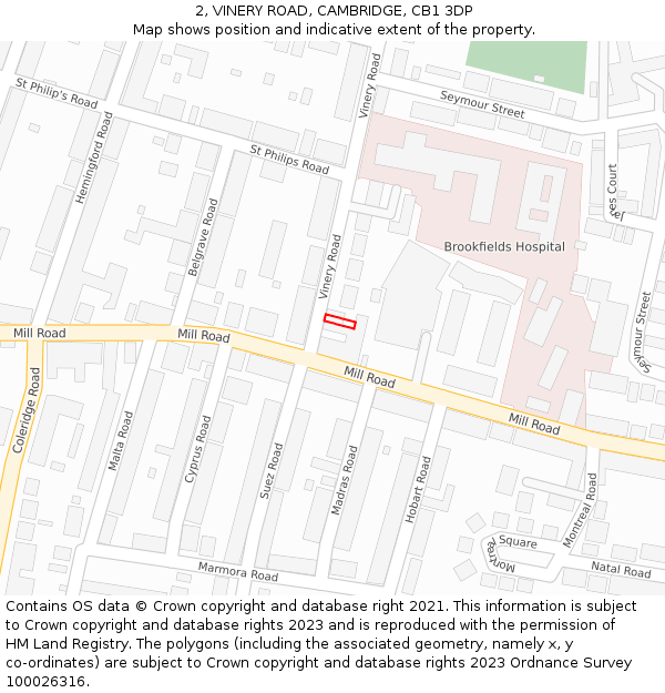 2, VINERY ROAD, CAMBRIDGE, CB1 3DP: Location map and indicative extent of plot