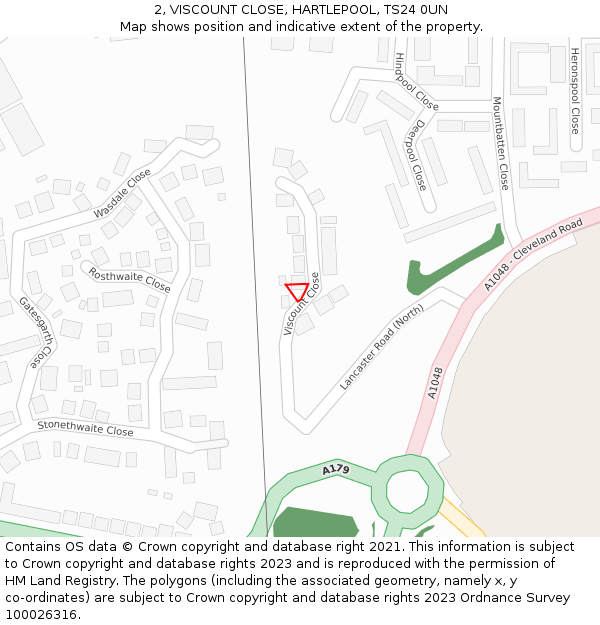 2, VISCOUNT CLOSE, HARTLEPOOL, TS24 0UN: Location map and indicative extent of plot