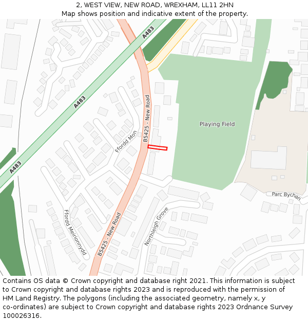 2, WEST VIEW, NEW ROAD, WREXHAM, LL11 2HN: Location map and indicative extent of plot