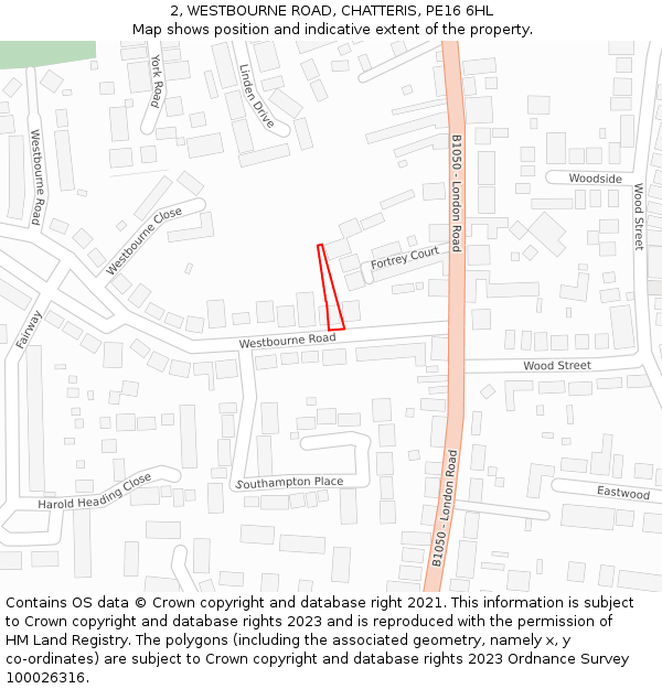 2, WESTBOURNE ROAD, CHATTERIS, PE16 6HL: Location map and indicative extent of plot