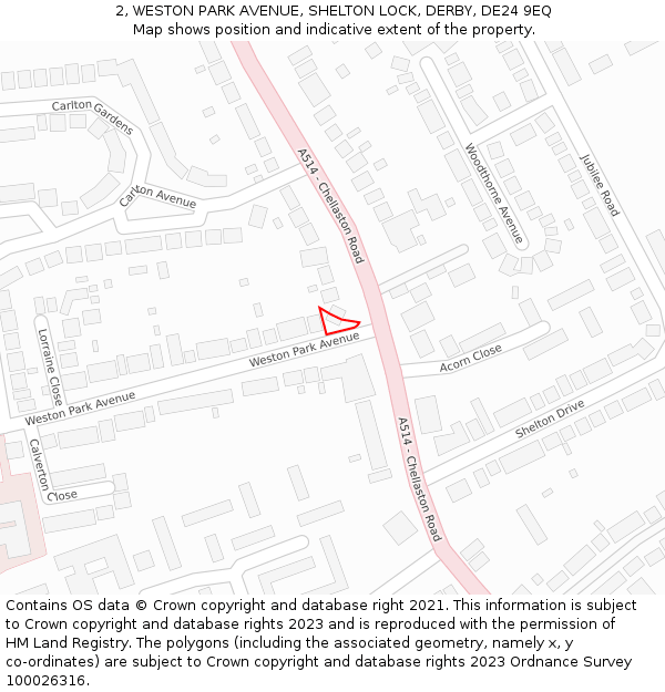 2, WESTON PARK AVENUE, SHELTON LOCK, DERBY, DE24 9EQ: Location map and indicative extent of plot
