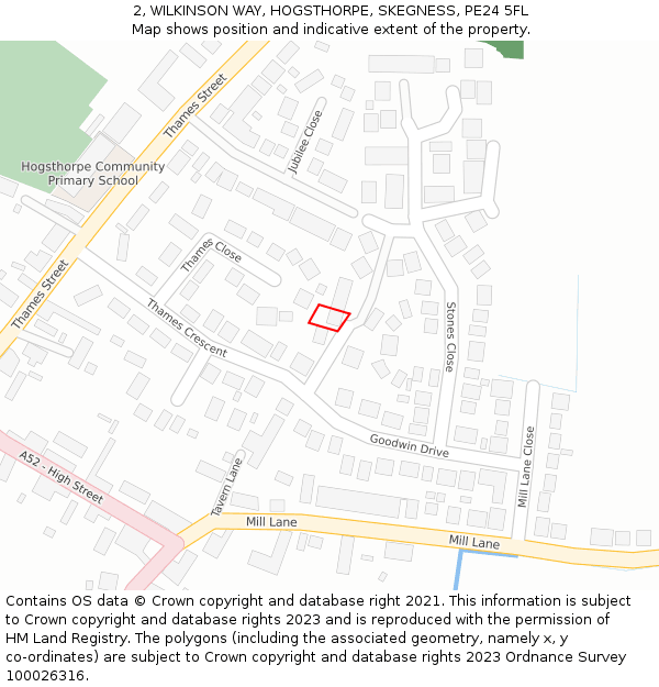 2, WILKINSON WAY, HOGSTHORPE, SKEGNESS, PE24 5FL: Location map and indicative extent of plot
