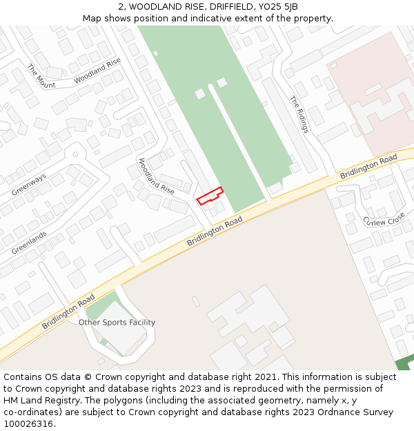 2, WOODLAND RISE, DRIFFIELD, YO25 5JB: Location map and indicative extent of plot