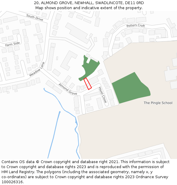 20, ALMOND GROVE, NEWHALL, SWADLINCOTE, DE11 0RD: Location map and indicative extent of plot