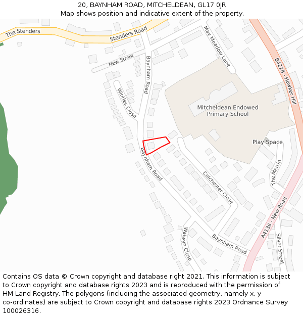 20, BAYNHAM ROAD, MITCHELDEAN, GL17 0JR: Location map and indicative extent of plot