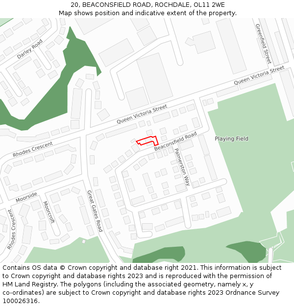 20, BEACONSFIELD ROAD, ROCHDALE, OL11 2WE: Location map and indicative extent of plot