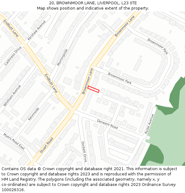 20, BROWNMOOR LANE, LIVERPOOL, L23 0TE: Location map and indicative extent of plot
