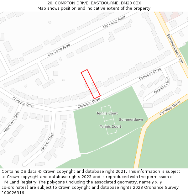 20, COMPTON DRIVE, EASTBOURNE, BN20 8BX: Location map and indicative extent of plot