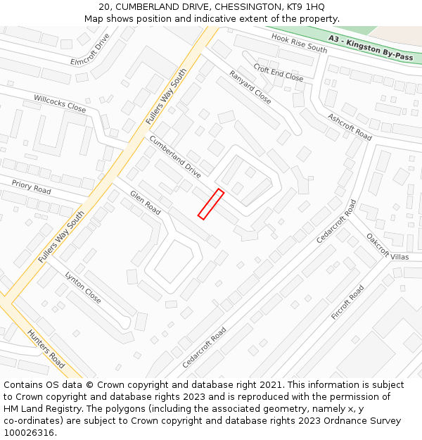 20, CUMBERLAND DRIVE, CHESSINGTON, KT9 1HQ: Location map and indicative extent of plot