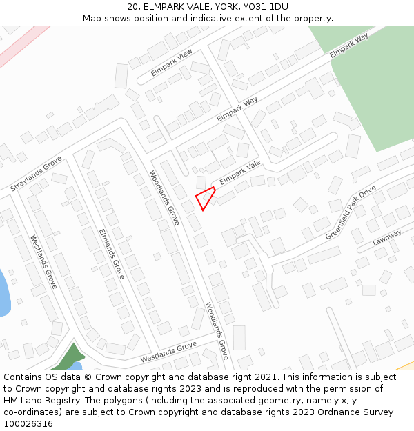 20, ELMPARK VALE, YORK, YO31 1DU: Location map and indicative extent of plot
