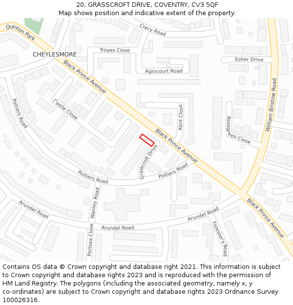 20, GRASSCROFT DRIVE, COVENTRY, CV3 5QF: Location map and indicative extent of plot