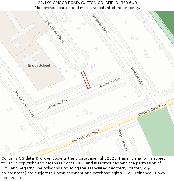 20, LONGMOOR ROAD, SUTTON COLDFIELD, B73 6UB: Location map and indicative extent of plot