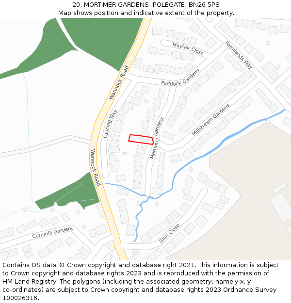 20, MORTIMER GARDENS, POLEGATE, BN26 5PS: Location map and indicative extent of plot