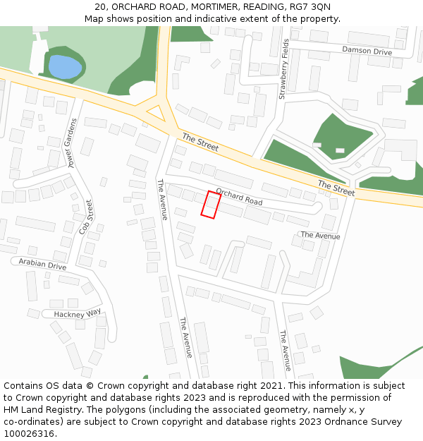 20, ORCHARD ROAD, MORTIMER, READING, RG7 3QN: Location map and indicative extent of plot