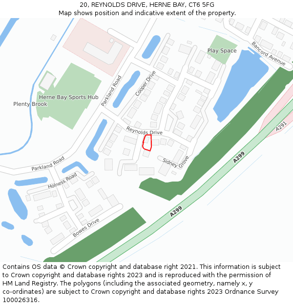 20, REYNOLDS DRIVE, HERNE BAY, CT6 5FG: Location map and indicative extent of plot