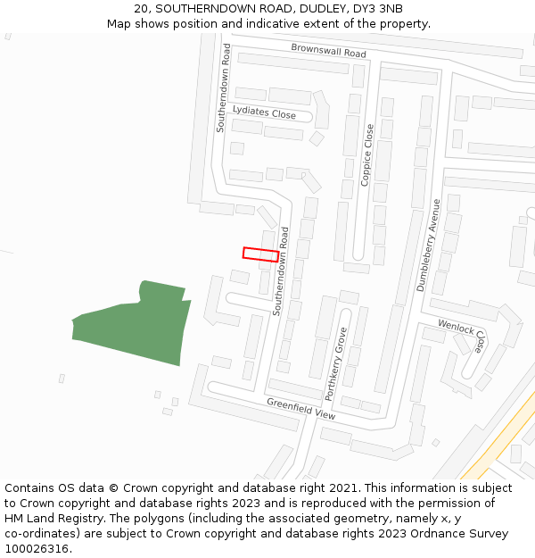 20, SOUTHERNDOWN ROAD, DUDLEY, DY3 3NB: Location map and indicative extent of plot