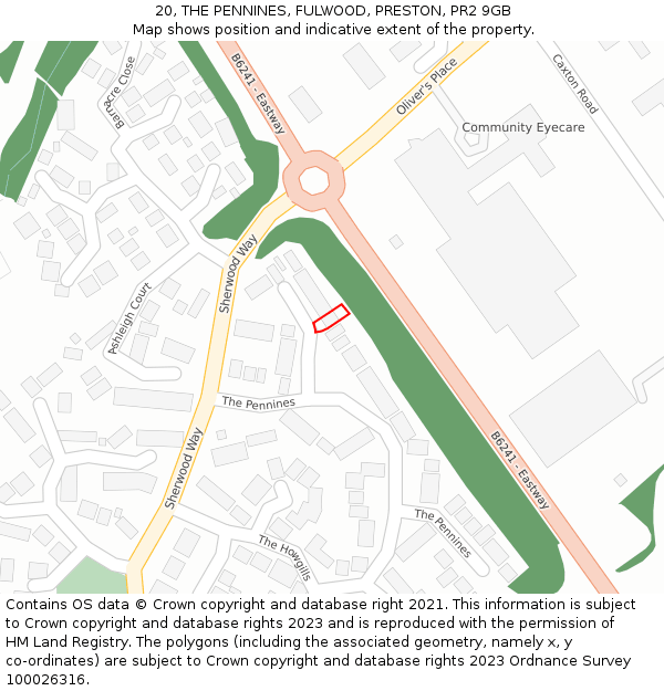 20, THE PENNINES, FULWOOD, PRESTON, PR2 9GB: Location map and indicative extent of plot