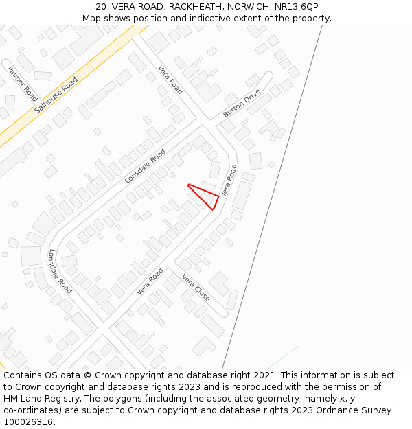 20, VERA ROAD, RACKHEATH, NORWICH, NR13 6QP: Location map and indicative extent of plot