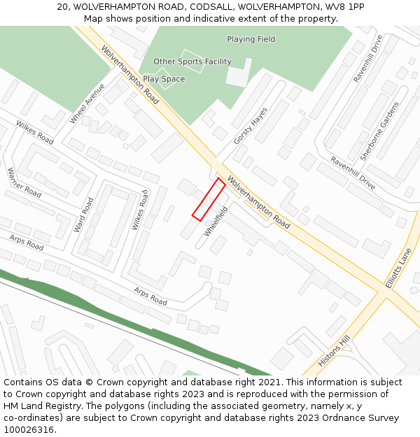 20, WOLVERHAMPTON ROAD, CODSALL, WOLVERHAMPTON, WV8 1PP: Location map and indicative extent of plot