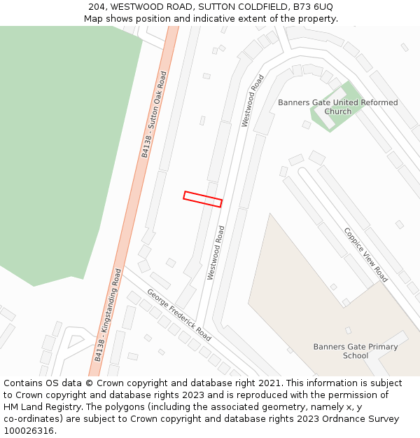 204, WESTWOOD ROAD, SUTTON COLDFIELD, B73 6UQ: Location map and indicative extent of plot