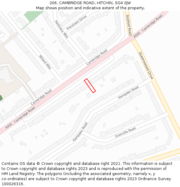 206, CAMBRIDGE ROAD, HITCHIN, SG4 0JW: Location map and indicative extent of plot