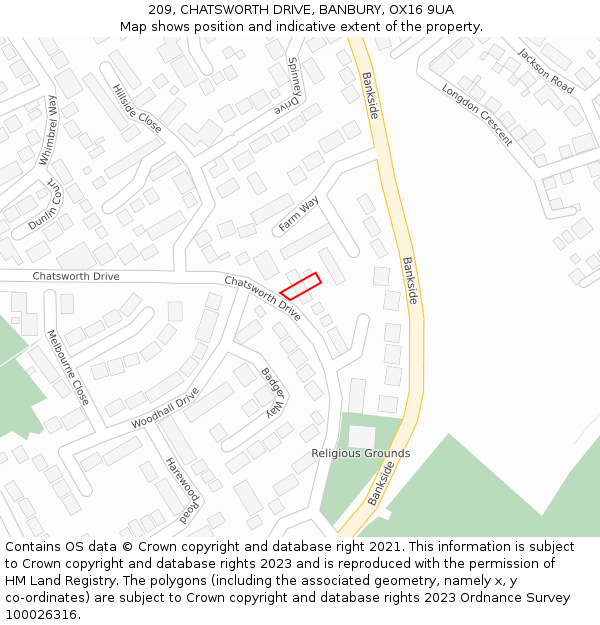 209, CHATSWORTH DRIVE, BANBURY, OX16 9UA: Location map and indicative extent of plot