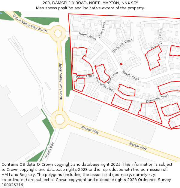 209, DAMSELFLY ROAD, NORTHAMPTON, NN4 9EY: Location map and indicative extent of plot