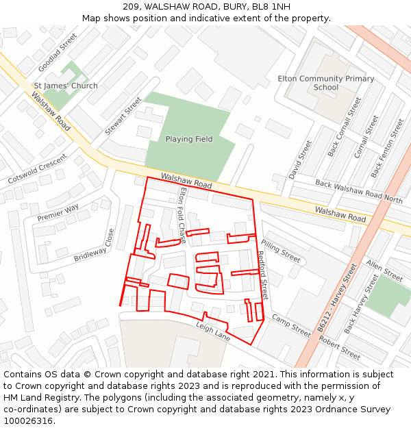209, WALSHAW ROAD, BURY, BL8 1NH: Location map and indicative extent of plot