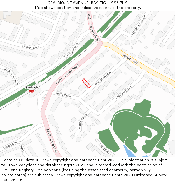 20A, MOUNT AVENUE, RAYLEIGH, SS6 7HS: Location map and indicative extent of plot