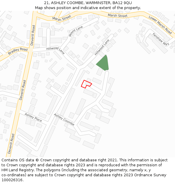 21, ASHLEY COOMBE, WARMINSTER, BA12 9QU: Location map and indicative extent of plot