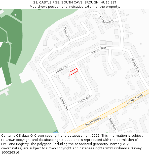21, CASTLE RISE, SOUTH CAVE, BROUGH, HU15 2ET: Location map and indicative extent of plot