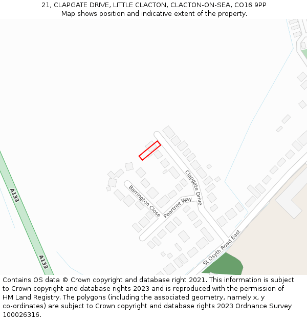 21, CLAPGATE DRIVE, LITTLE CLACTON, CLACTON-ON-SEA, CO16 9PP: Location map and indicative extent of plot