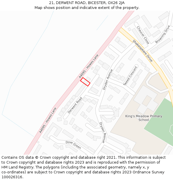 21, DERWENT ROAD, BICESTER, OX26 2JA: Location map and indicative extent of plot