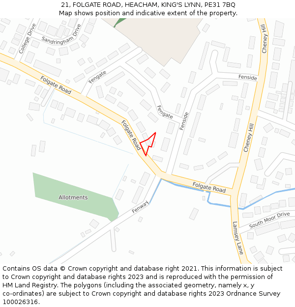 21, FOLGATE ROAD, HEACHAM, KING'S LYNN, PE31 7BQ: Location map and indicative extent of plot
