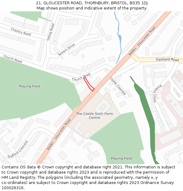 21, GLOUCESTER ROAD, THORNBURY, BRISTOL, BS35 1DJ: Location map and indicative extent of plot