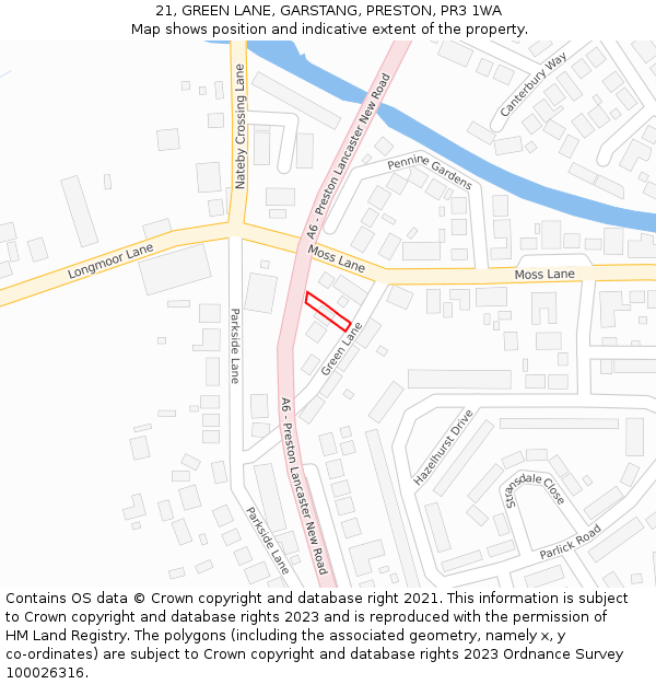 21, GREEN LANE, GARSTANG, PRESTON, PR3 1WA: Location map and indicative extent of plot