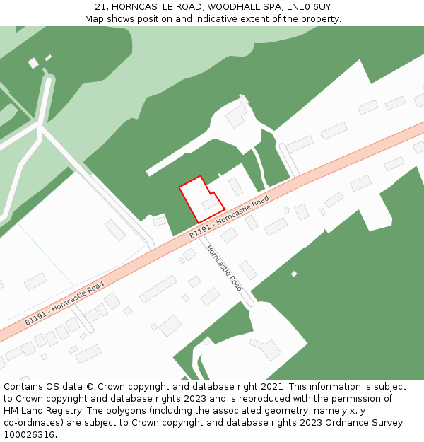 21, HORNCASTLE ROAD, WOODHALL SPA, LN10 6UY: Location map and indicative extent of plot