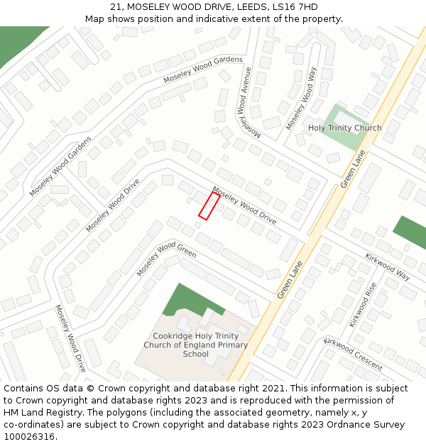 21, MOSELEY WOOD DRIVE, LEEDS, LS16 7HD: Location map and indicative extent of plot