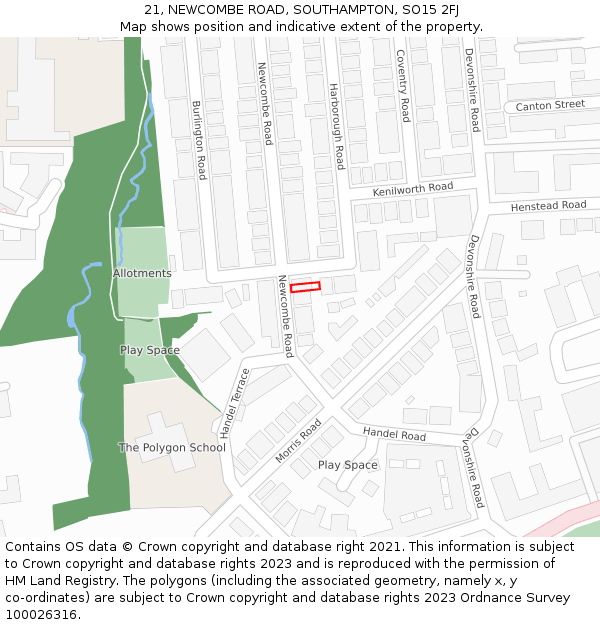 21, NEWCOMBE ROAD, SOUTHAMPTON, SO15 2FJ: Location map and indicative extent of plot