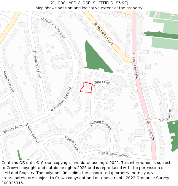 21, ORCHARD CLOSE, SHEFFIELD, S5 9GJ: Location map and indicative extent of plot