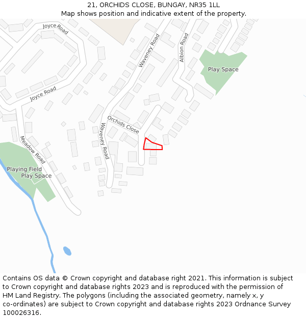 21, ORCHIDS CLOSE, BUNGAY, NR35 1LL: Location map and indicative extent of plot