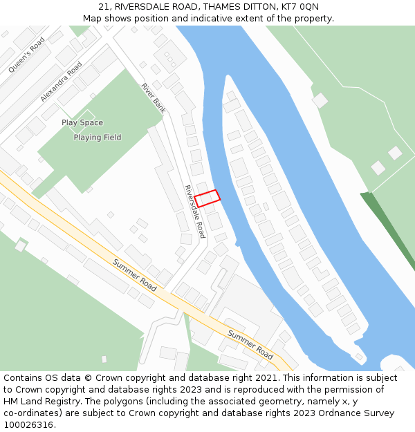 21, RIVERSDALE ROAD, THAMES DITTON, KT7 0QN: Location map and indicative extent of plot