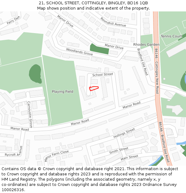 21, SCHOOL STREET, COTTINGLEY, BINGLEY, BD16 1QB: Location map and indicative extent of plot