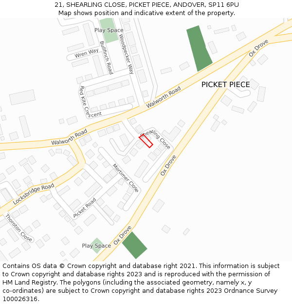 21, SHEARLING CLOSE, PICKET PIECE, ANDOVER, SP11 6PU: Location map and indicative extent of plot