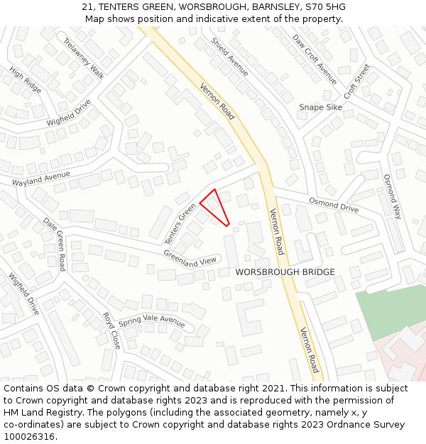 21, TENTERS GREEN, WORSBROUGH, BARNSLEY, S70 5HG: Location map and indicative extent of plot