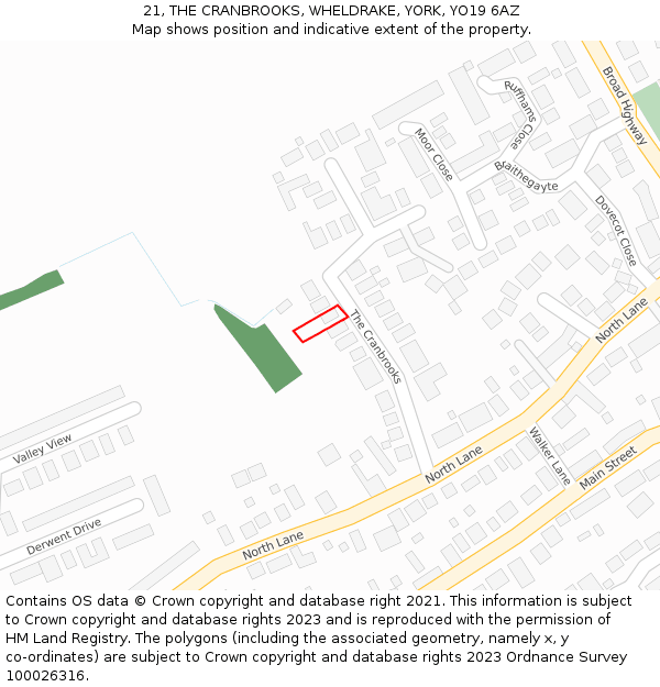 21, THE CRANBROOKS, WHELDRAKE, YORK, YO19 6AZ: Location map and indicative extent of plot
