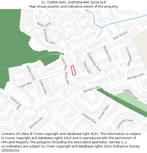 21, TURPIN WAY, CHIPPENHAM, SN14 0UF: Location map and indicative extent of plot